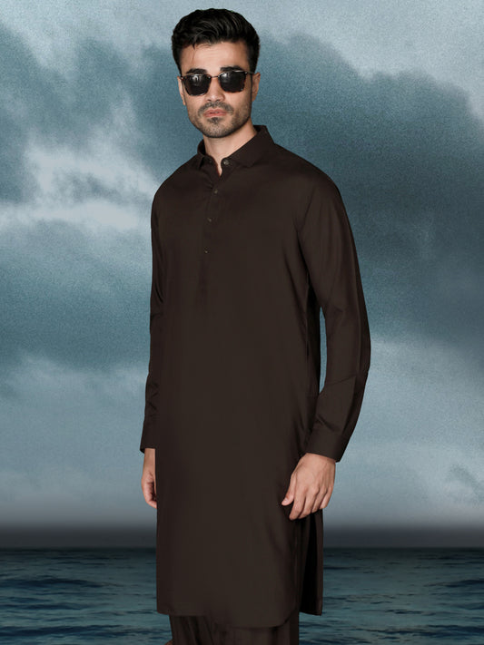 Dark Brown Blended Men Unstitched Fabric - AL-Nizam-22