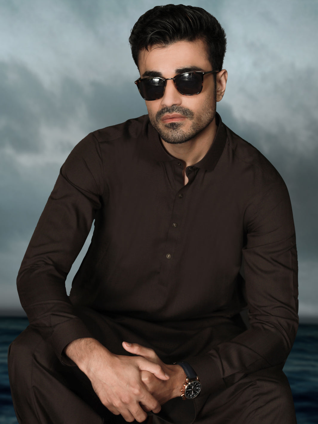 Dark Brown Blended Men Unstitched Fabric - AL-Nizam-22
