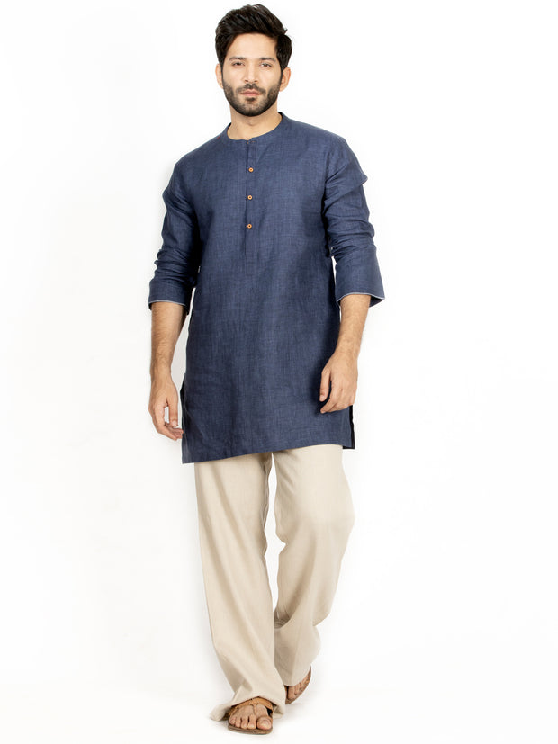 Blue Linen Short Kurta - ALCR-K-026