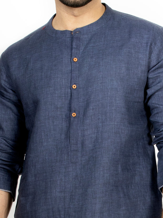 Blue Linen Short Kurta - ALCR-K-026