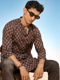 Dark Brown Linen Short Kurta - ALCR-K-036