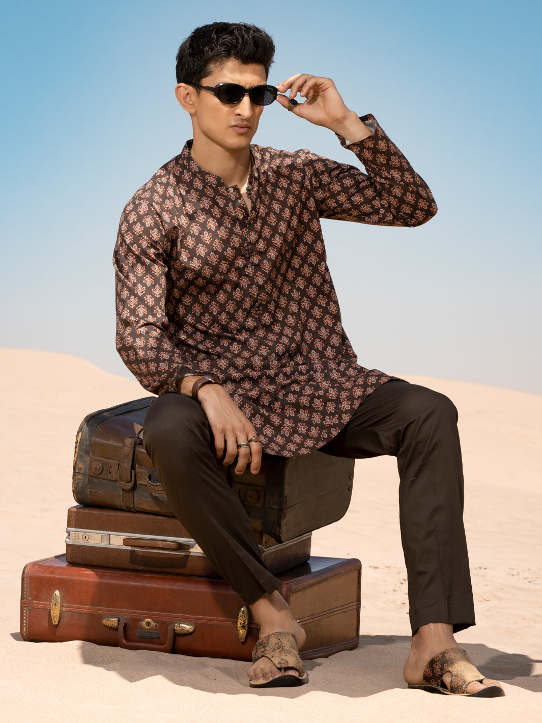 Dark Brown Linen Short Kurta - ALCR-K-036