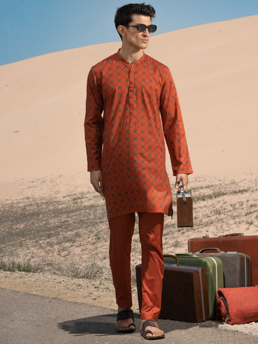 Orange Linen Short Kurta - ALCR-K-037