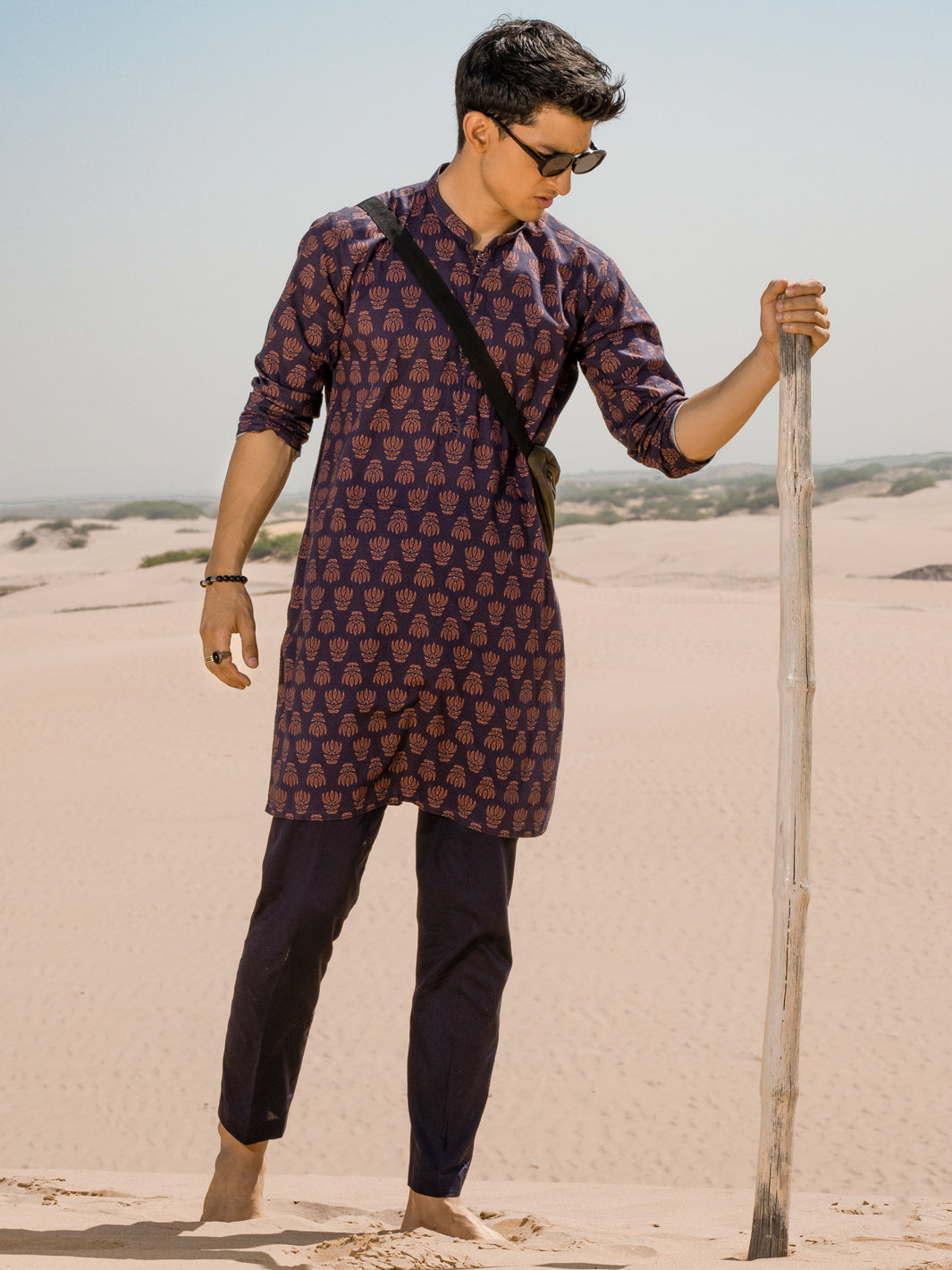 Blue Linen Short Kurta - ALCR-K-038