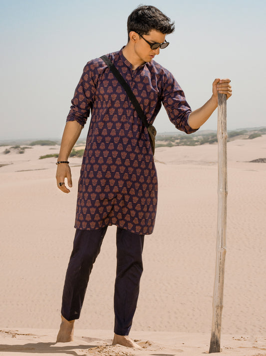 Blue Linen Short Kurta - ALCR-K-038