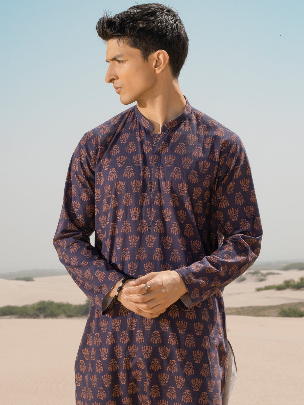 Blue Linen Short Kurta - ALCR-K-038