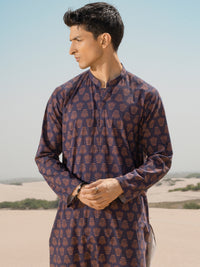 Blue Linen Short Kurta - ALCR-K-038