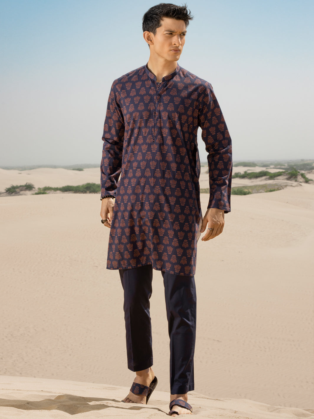Blue Linen Short Kurta - ALCR-K-038