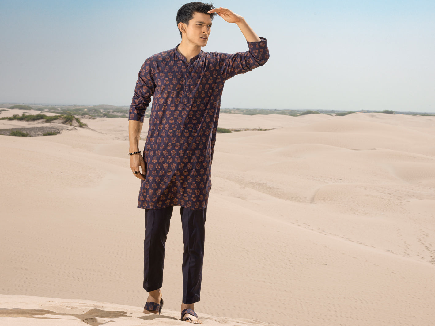 Blue Linen Short Kurta - ALCR-K-038