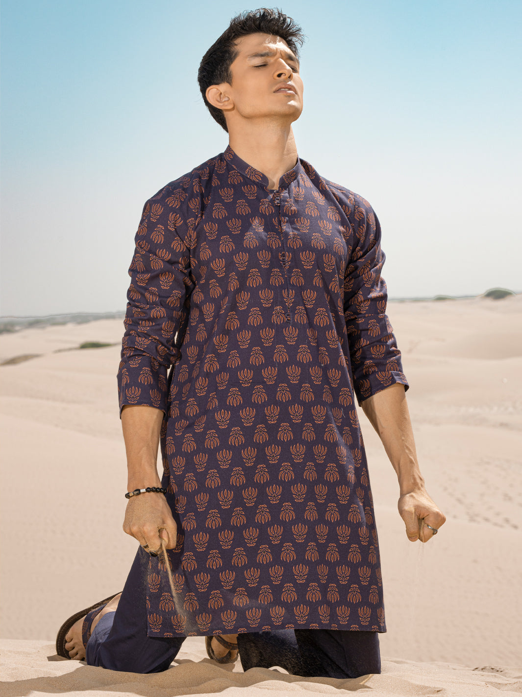 Blue Linen Short Kurta - ALCR-K-038