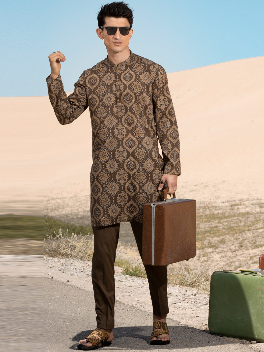 Green Linen Short Kurta - ALCR-K-039