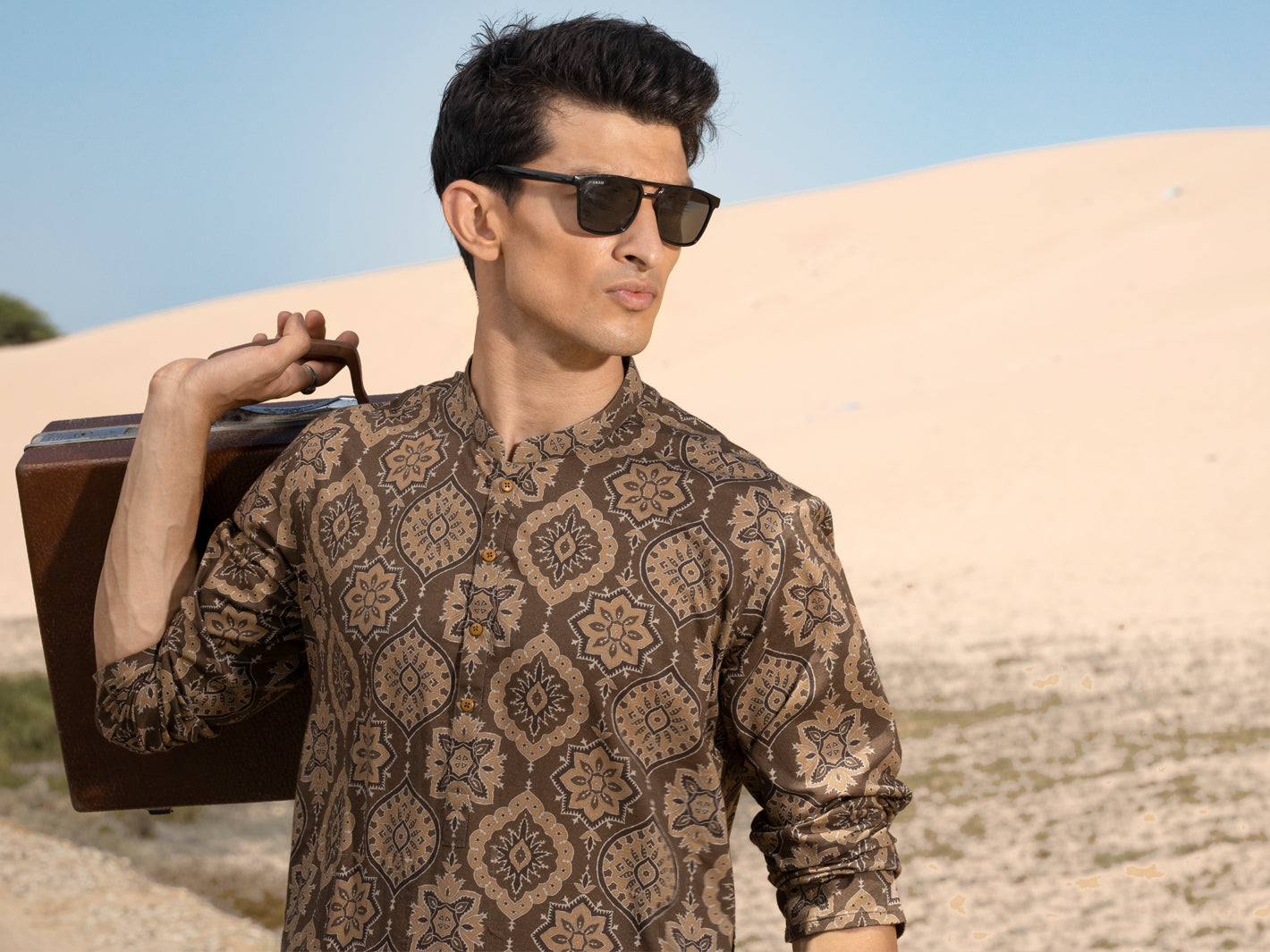 Green Linen Short Kurta - ALCR-K-039
