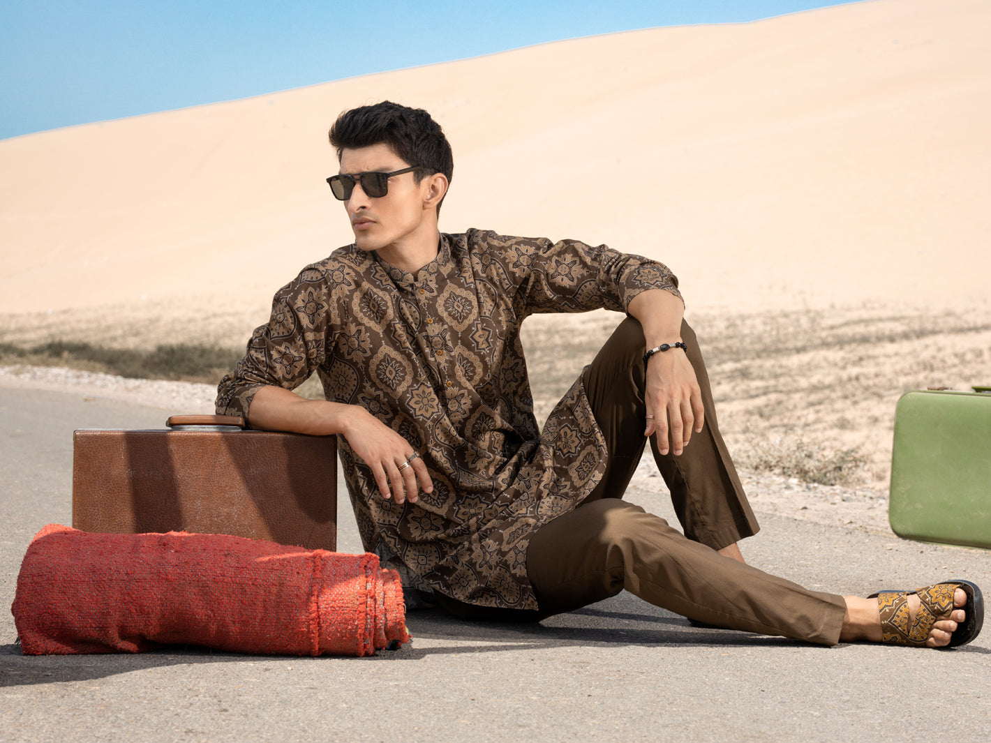 Green Linen Short Kurta - ALCR-K-039