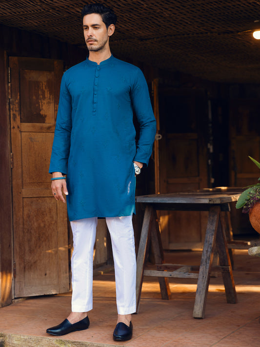 Blue Cotton Kurta - AL-K-1063A
