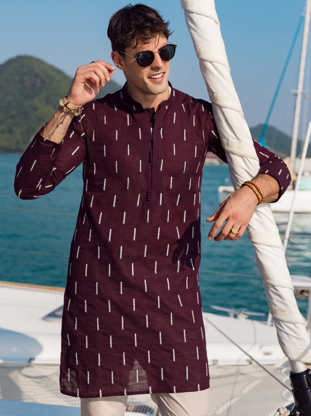 Maroon Cotton Kurta - AL-K-1064A