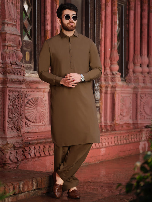 Brown Blended Kameez Shalwar - ALWA-KS-195