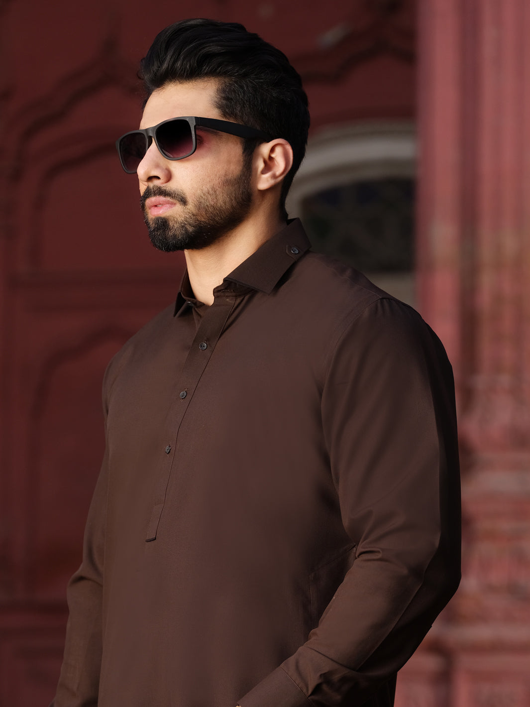 Dark Brown Blended Kameez Shalwar - ALWA-KS-196