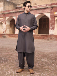 Charcoal Grey Blended Kameez Shalwar - ALWA-KS-233