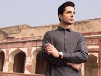 Charcoal Grey Blended Kameez Shalwar - ALWA-KS-233