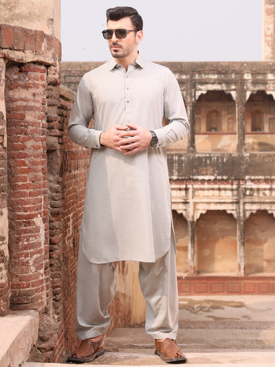 Light Grey Blended Kameez Shalwar - ALWA-KS-238