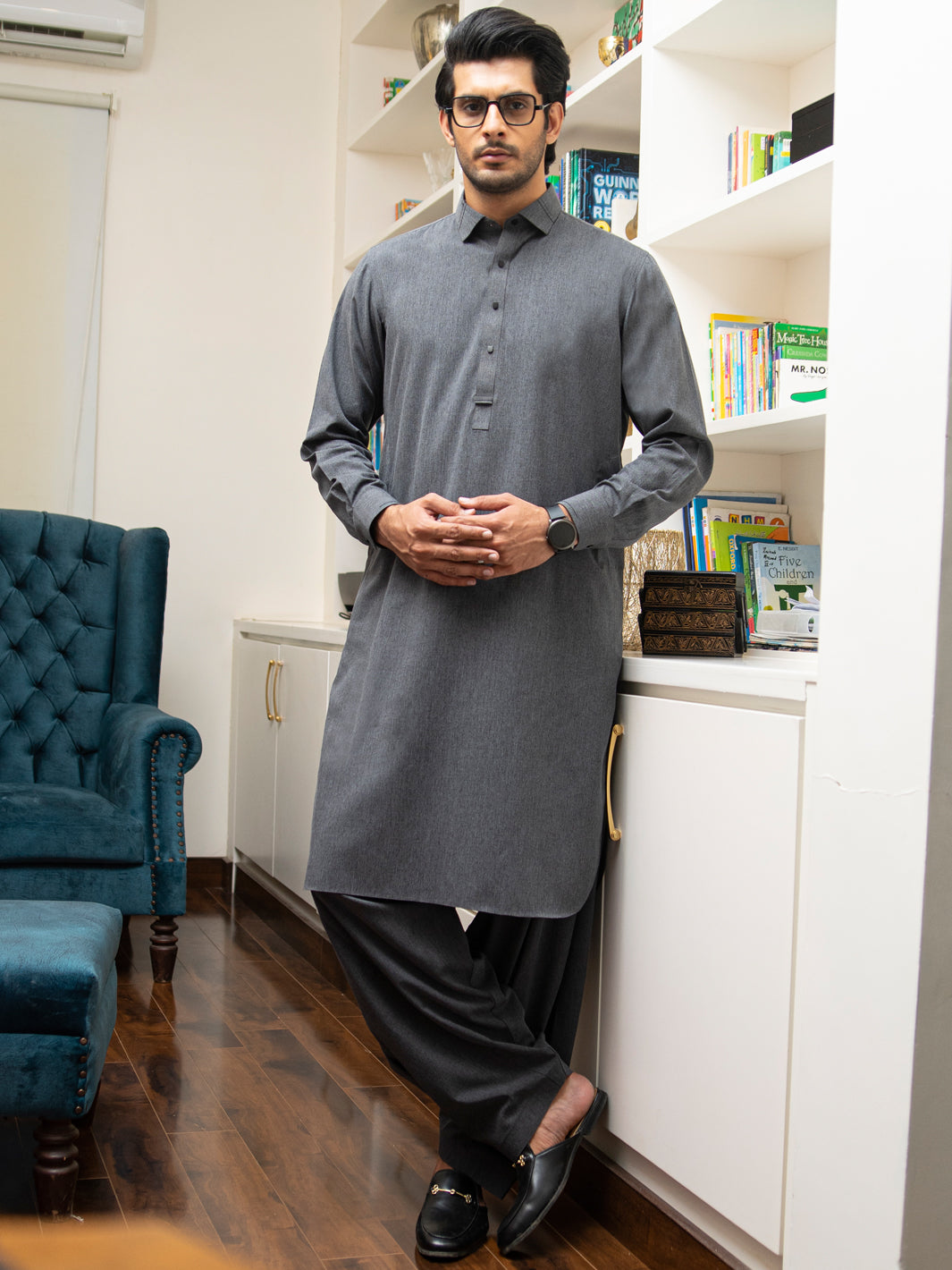 Grey Blended Kameez Shalwar - ALWA-KS-257