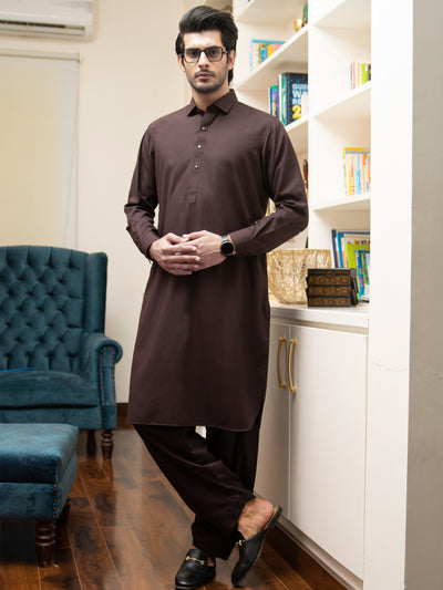 Brown Blended Kameez Shalwar - ALWA-KS-259