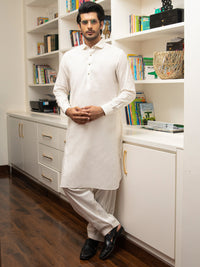 Off White Blended Kameez Shalwar - ALWA-KS-268