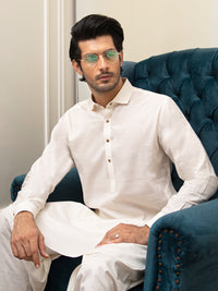Off White Blended Kameez Shalwar - ALWA-KS-268