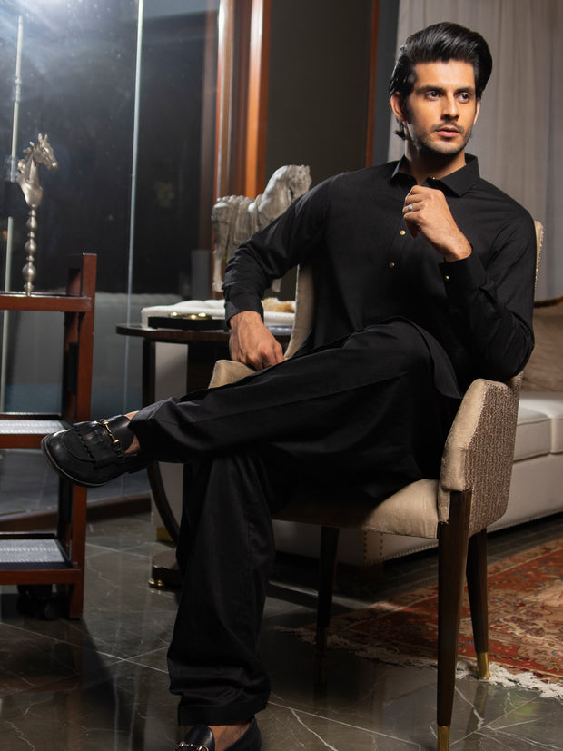 Black Blended Kameez Shalwar - ALWA-KS-269