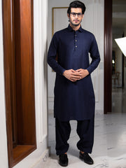 Navy Blue Blended Kameez Shalwar - ALWA-KS-270