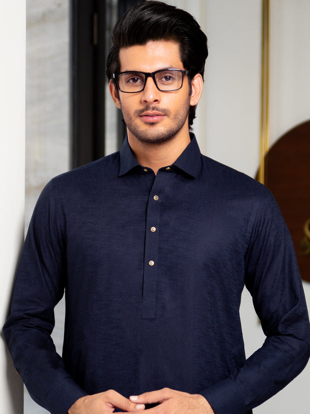 Navy Blue Blended Kameez Shalwar - ALWA-KS-270