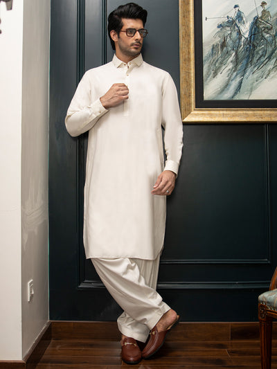 Off White Blended Kameez Shalwar - ALWA-KS-274