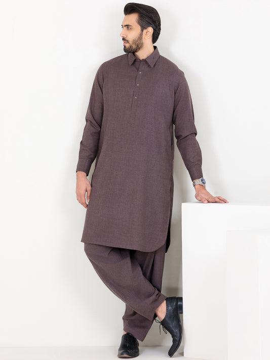 Brown Blended Kameez Shalwar - ALWA-KS-300