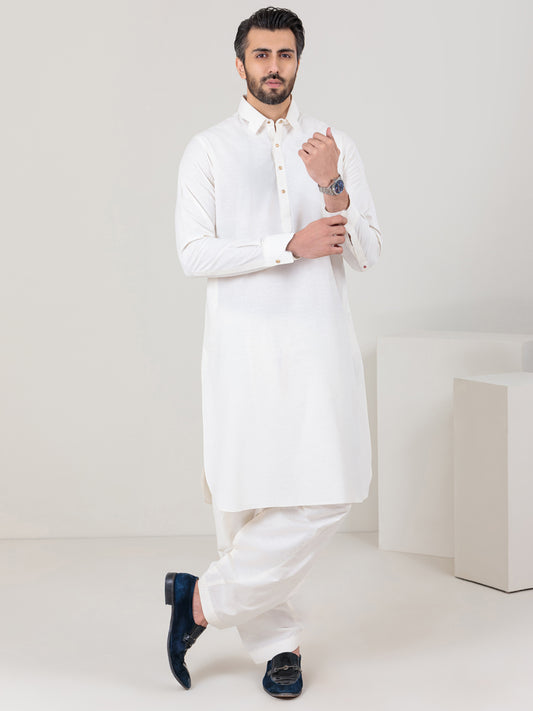 Off White Blended Kameez Shalwar - ALWA-KS-301