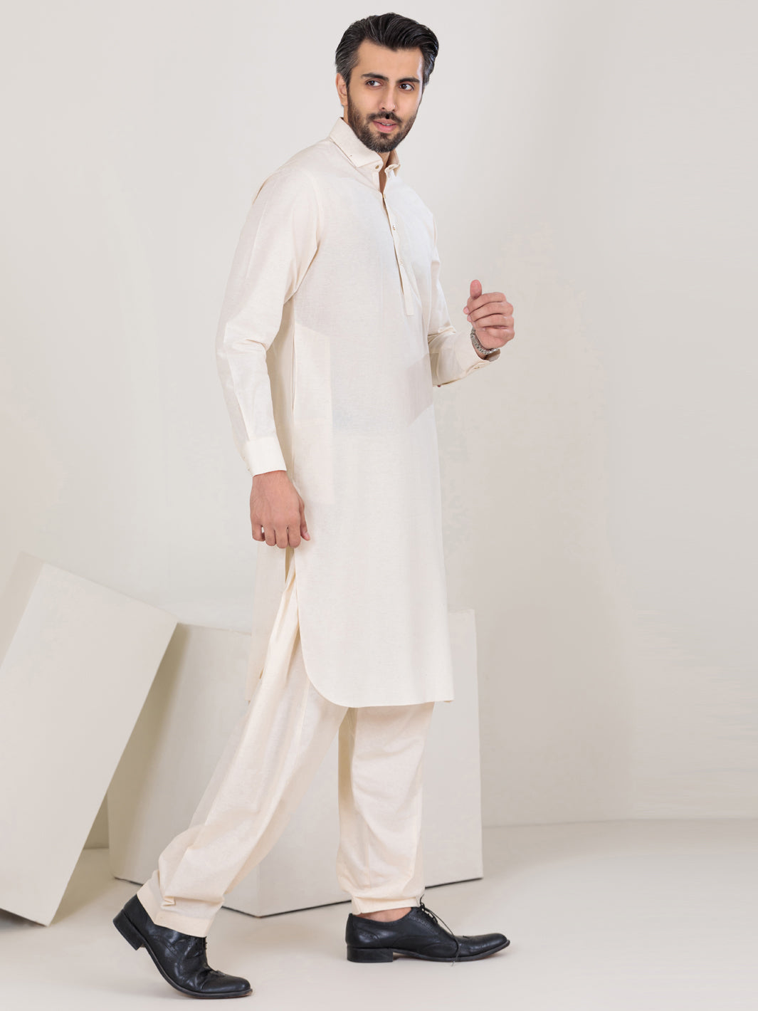 Off White Blended Kameez Shalwar - ALWA-KS-302
