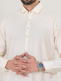 Off White Blended Kameez Shalwar - ALWA-KS-302