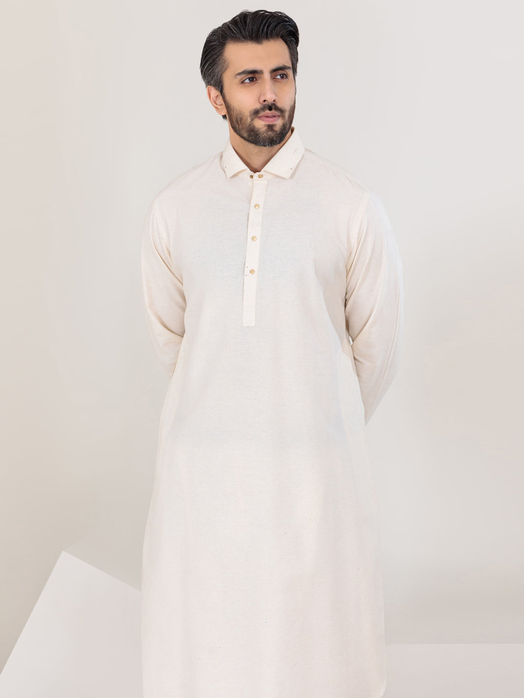 Off White Blended Kameez Shalwar - ALWA-KS-302