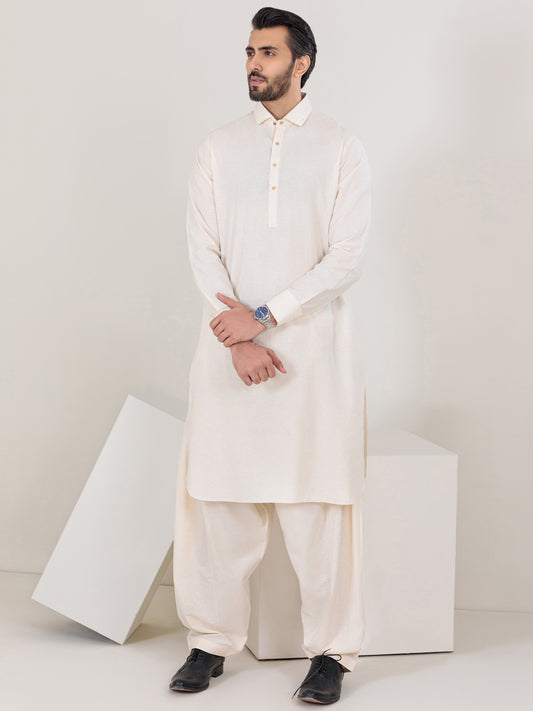Off White Blended Kameez Shalwar - ALWA-KS-302