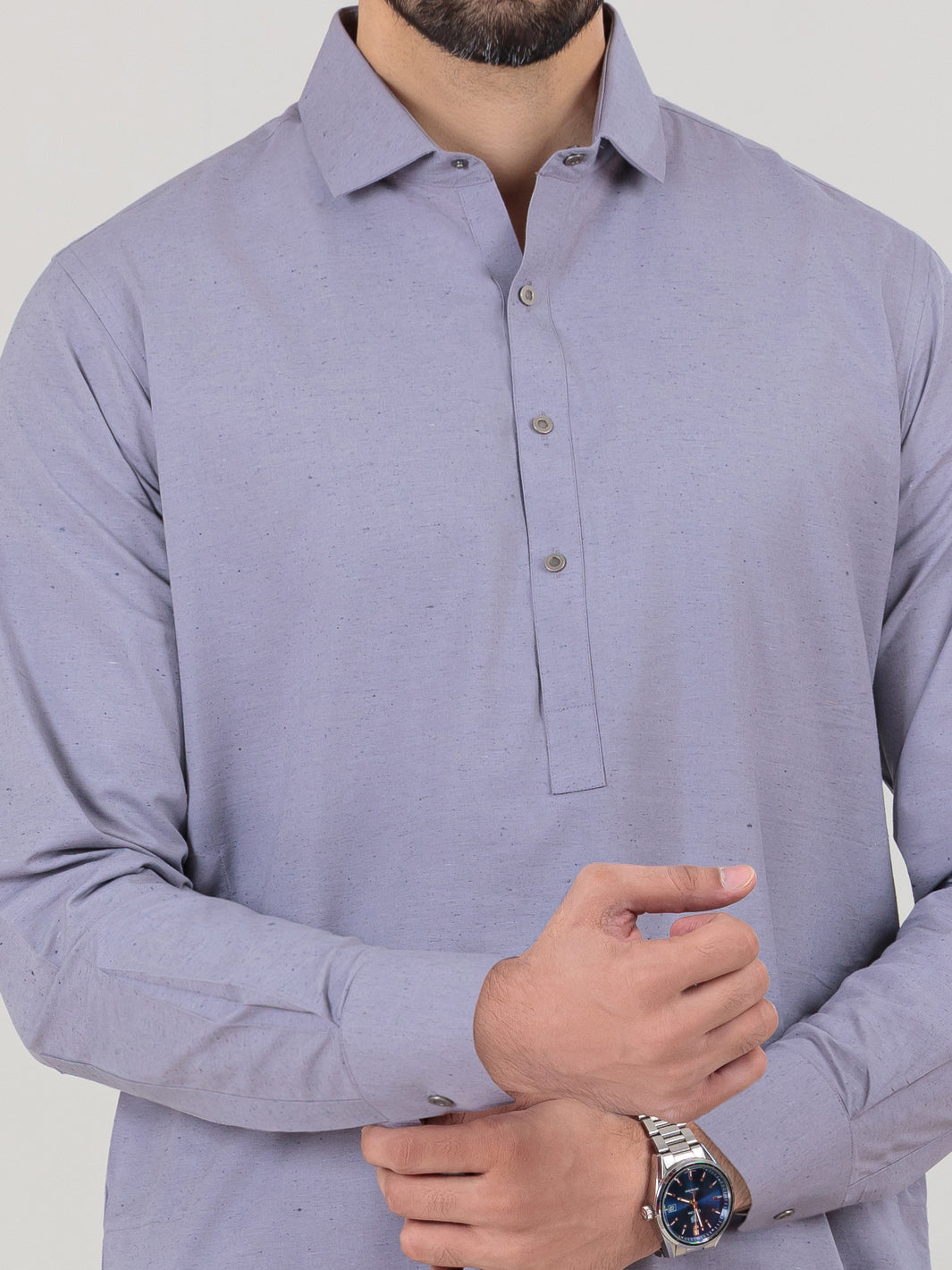 Light Grey Blended Kameez Shalwar - ALWA-KS-305