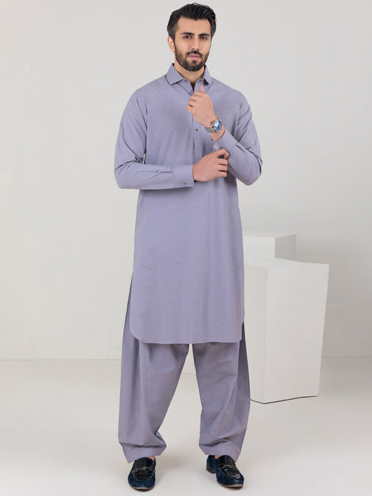 Light Grey Blended Kameez Shalwar - ALWA-KS-305