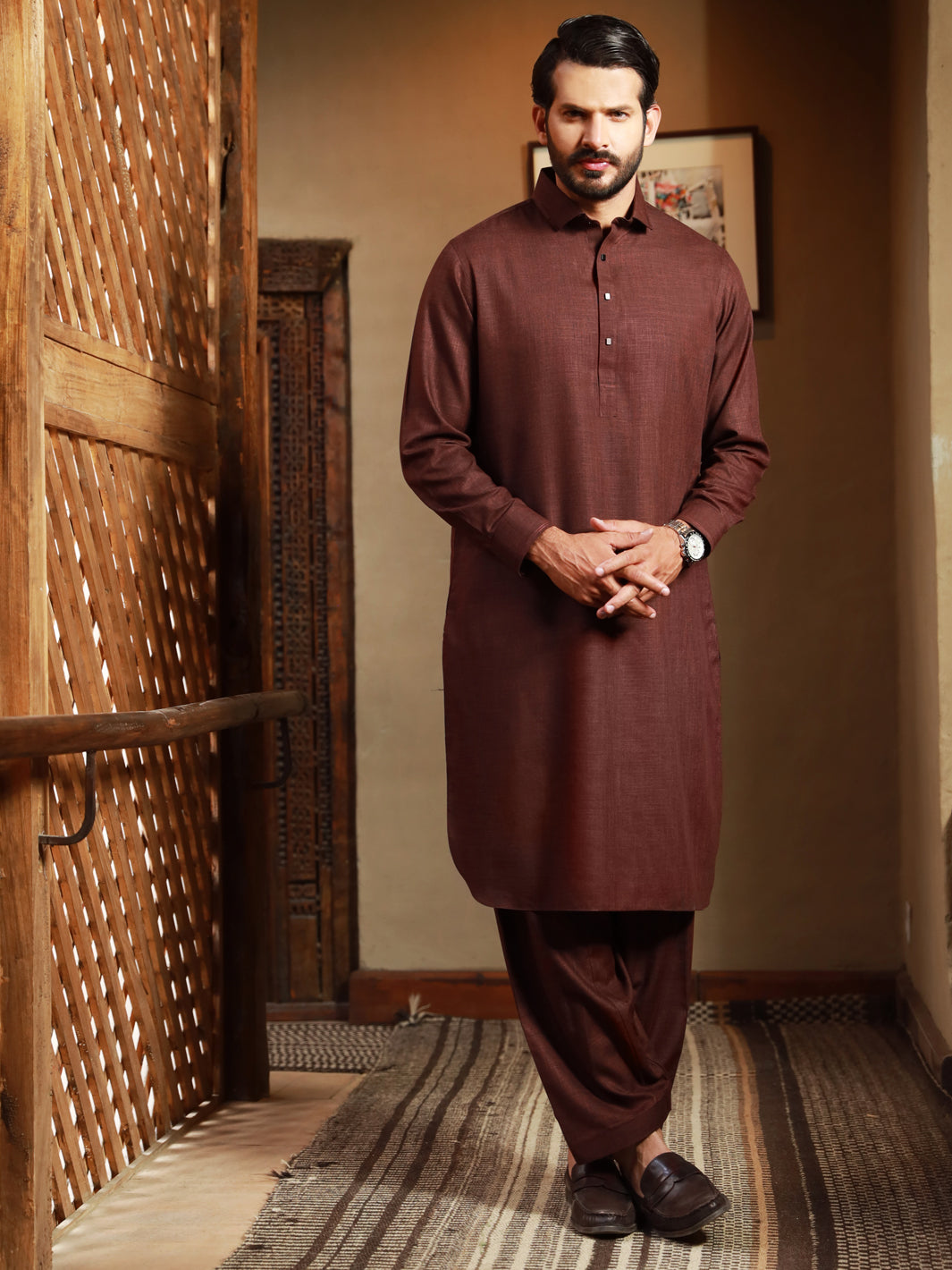 Maroon Blended Kameez Shalwar - ALWA-KS-311