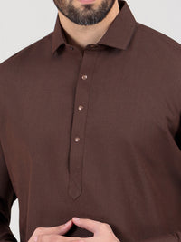 Brown Blended Kameez Shalwar - ALWA-KS-315