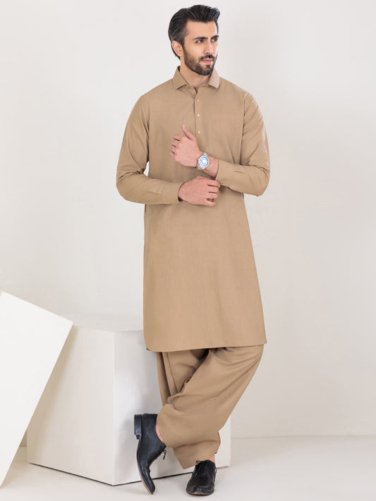 Beige Blended Kameez Shalwar - ALWA-KS-317