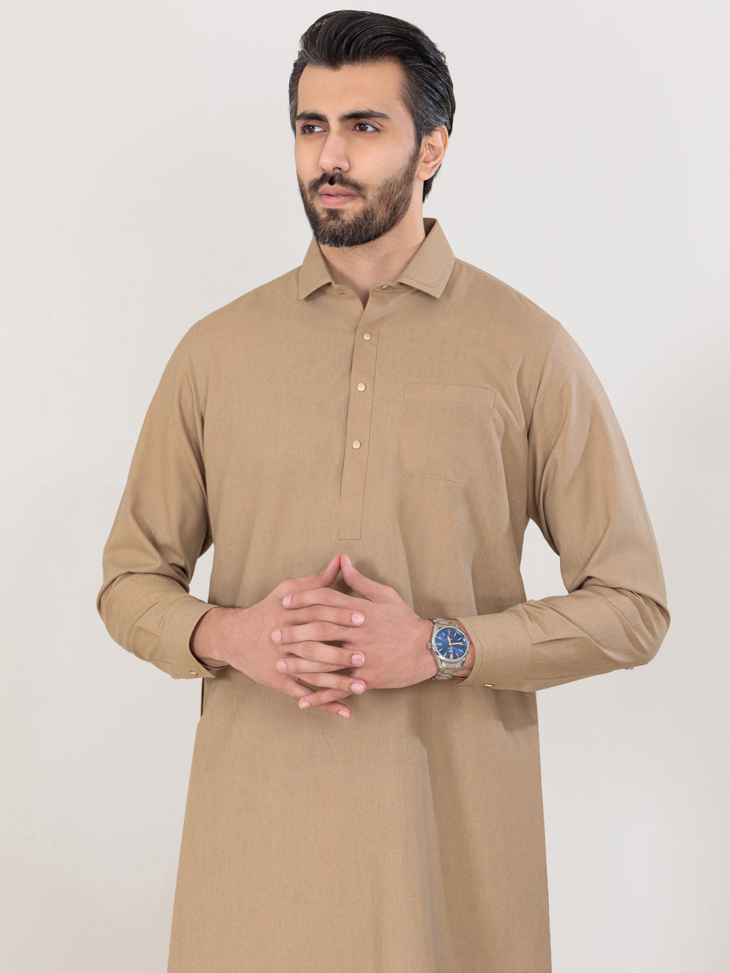 Beige Blended Kameez Shalwar - ALWA-KS-317