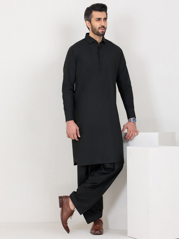 Black Blended Kameez Shalwar - ALWA-KS-325