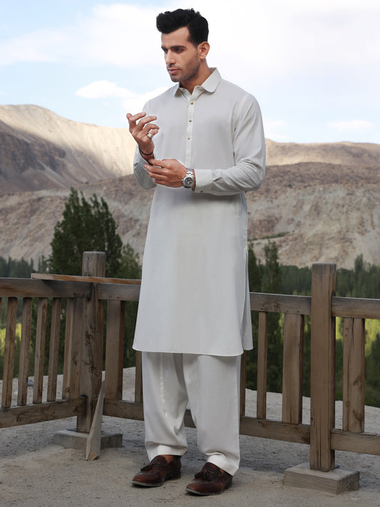 Off White Blended Kameez Shalwar - ALWA-KS-330