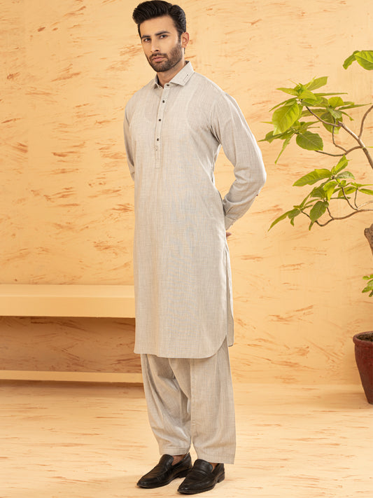 Light Grey Blended Kameez Shalwar - ALWA-KS-364