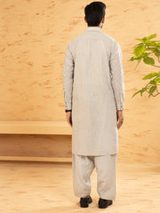 Light Grey Blended Kameez Shalwar - ALWA-KS-364