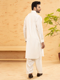 White Blended Kameez Shalwar - ALWA-KS-366