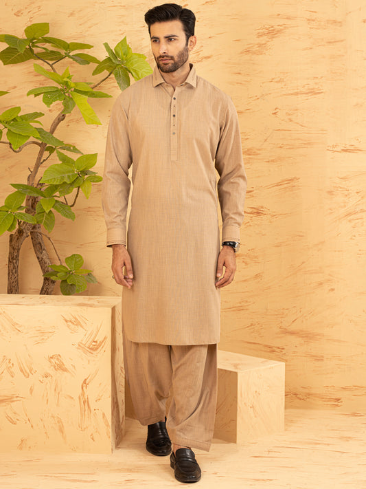 Beige Blended Kameez Shalwar - ALWA-KS-370